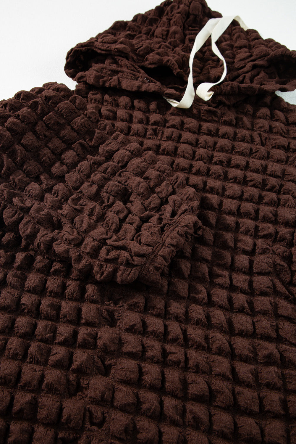 Dark Brown Bubble Textured Waffle Hoodie