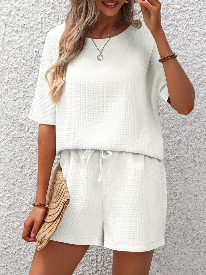 Waffle-Knit Top and Shorts Set