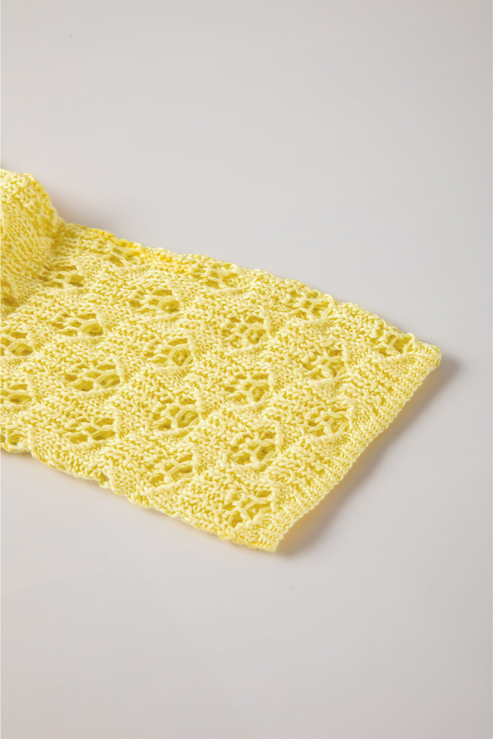 Yellow Pointelle Knit V Neck Sweater Cardigan