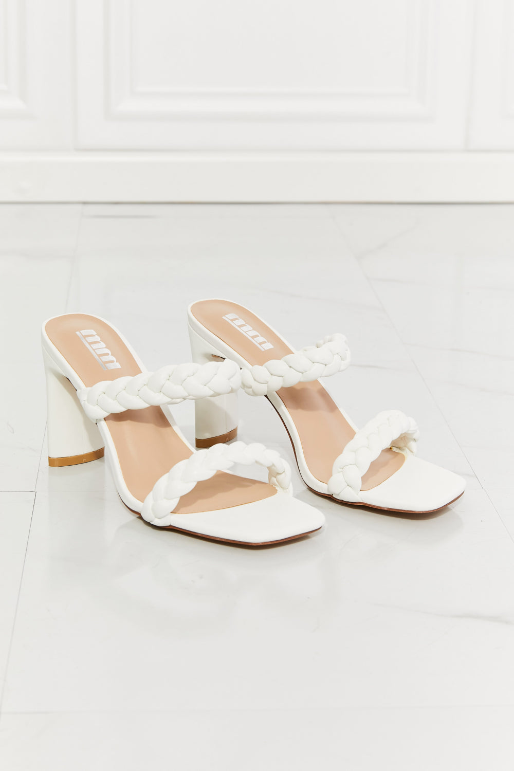 MMShoes In Love Double woven Block Heel Sandal in White