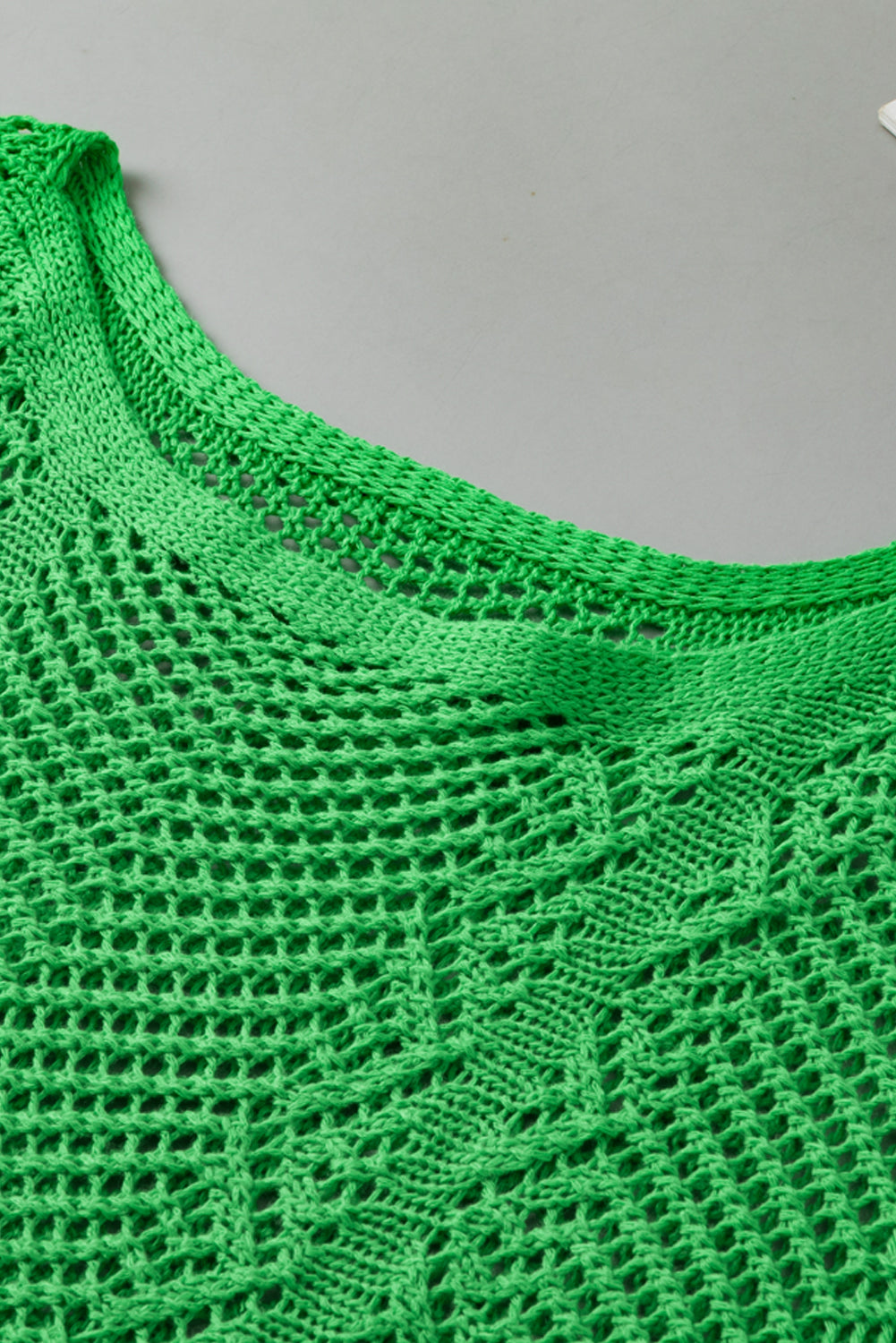 Green Pointelle Knit Scallop Edge Short Sleeve Top