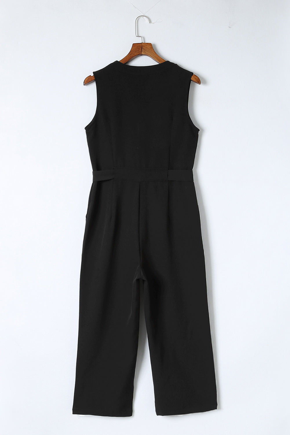 Black Buttoned Sleeveless Cropped Jumpsuit with Sash