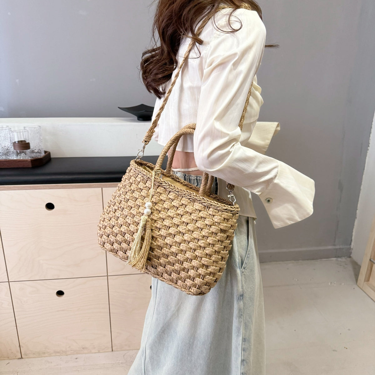 woven Strap Paper Weave Shoulder Bag