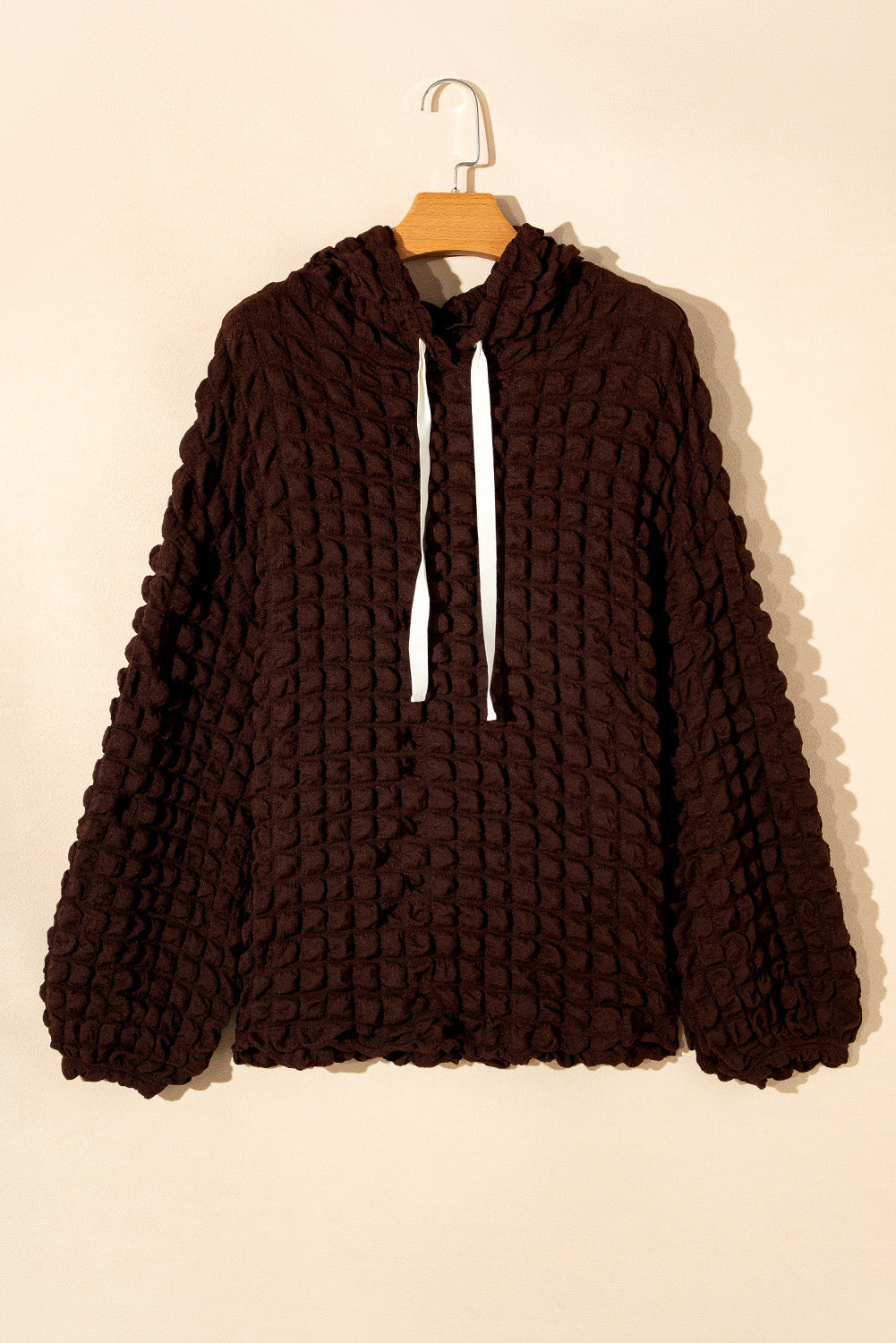 Dark Brown Bubble Textured Waffle Hoodie