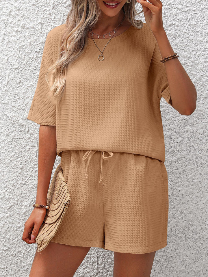 Waffle-Knit Top and Shorts Set