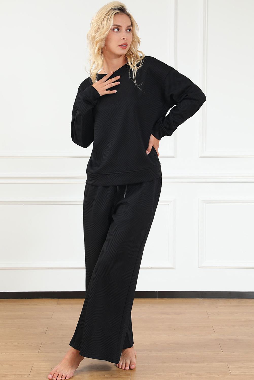 Black Ultra Loose Textured 2pcs Slouchy Outfit