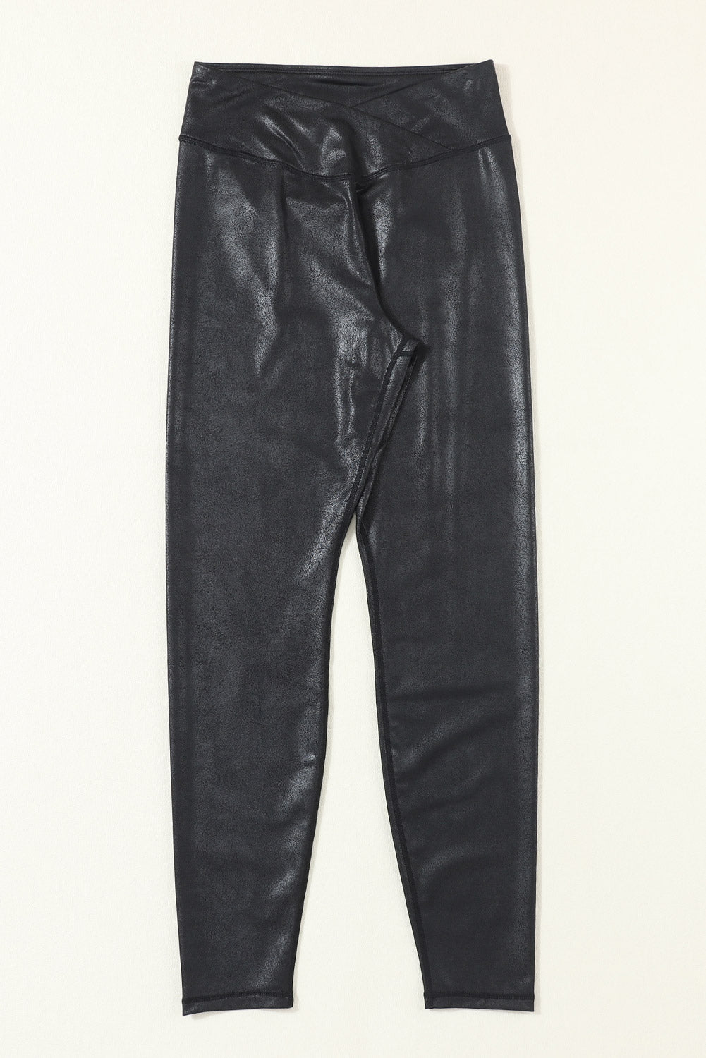 Fancy pants Black Crossed Dip Waist Sleek Leather Leggings