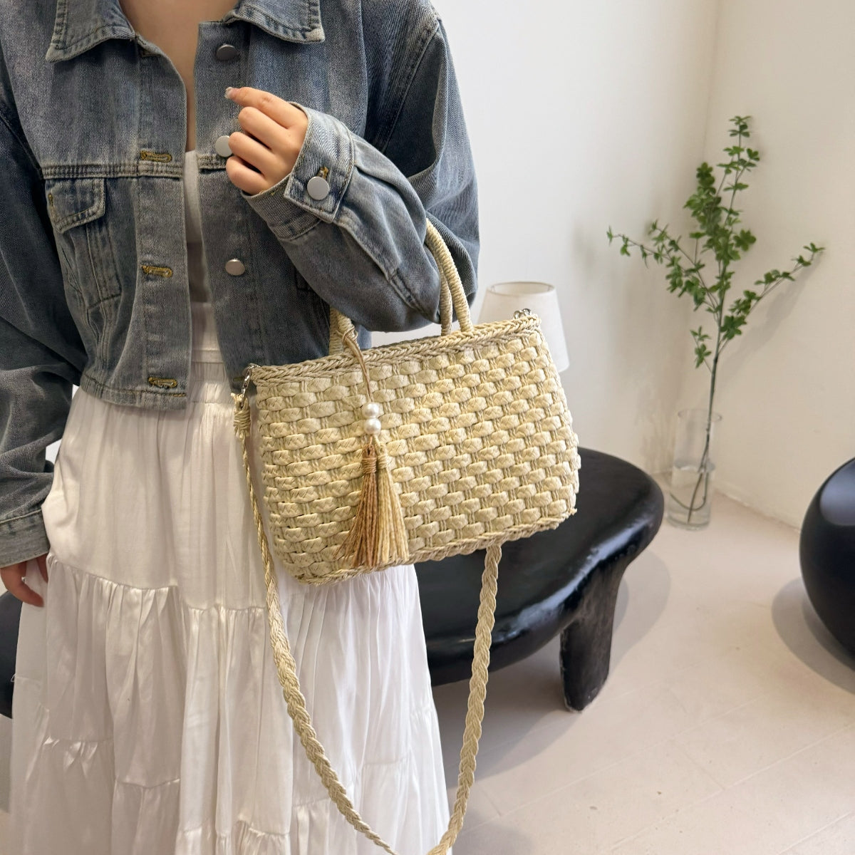 woven Strap Paper Weave Shoulder Bag