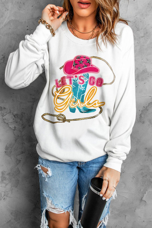 LET'S GO GIRLS Graphic Round Neck Sweatshirt