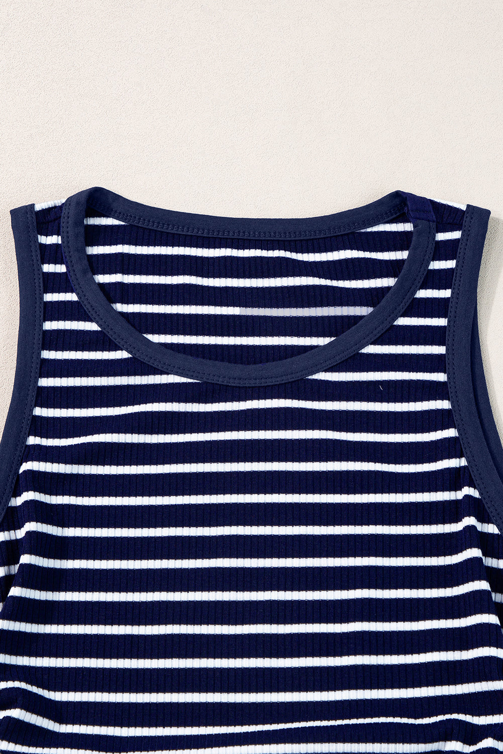 Blue Stripe Contrast Round Neck Sleeveless Slim Top