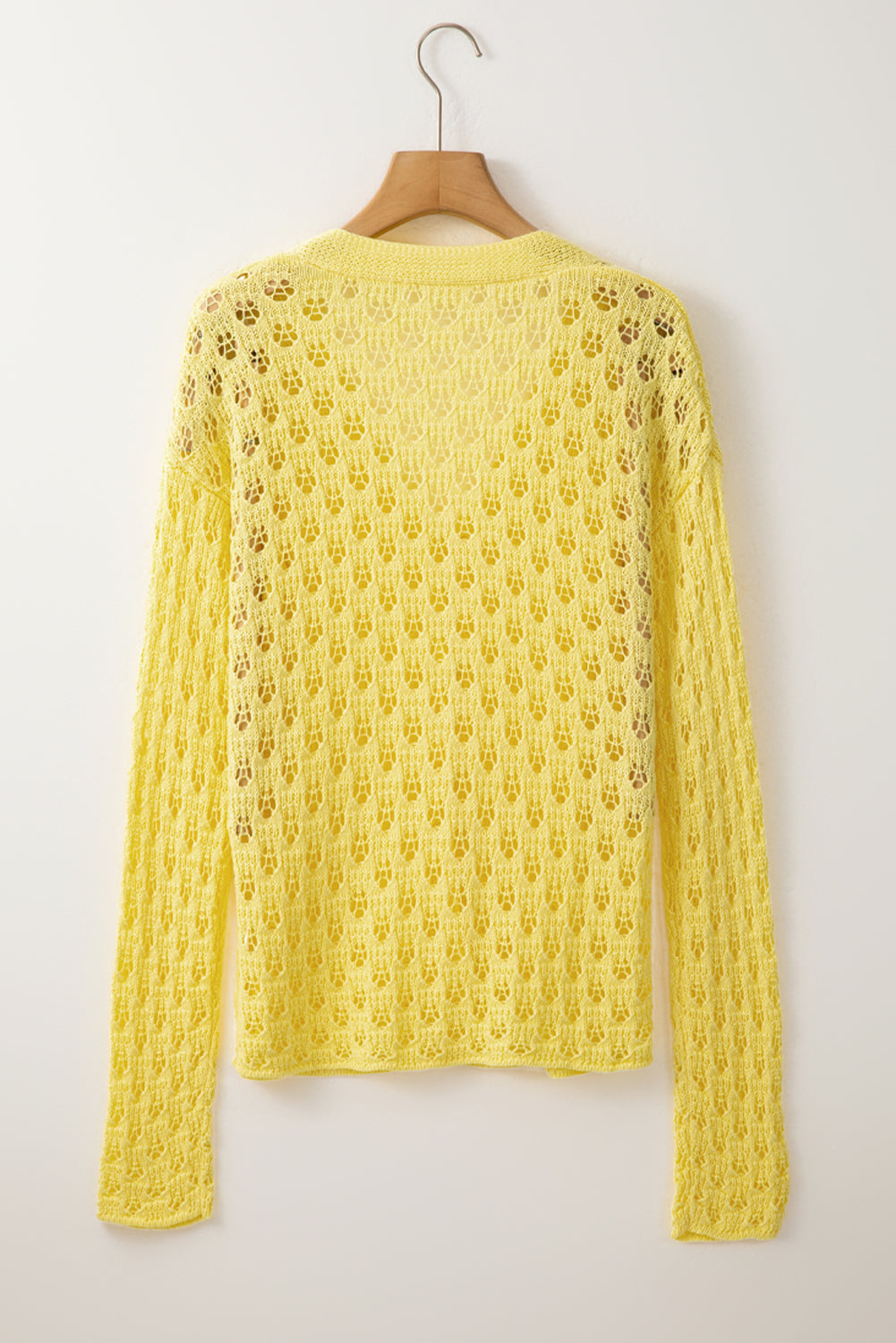 Yellow Pointelle Knit V Neck Sweater Cardigan