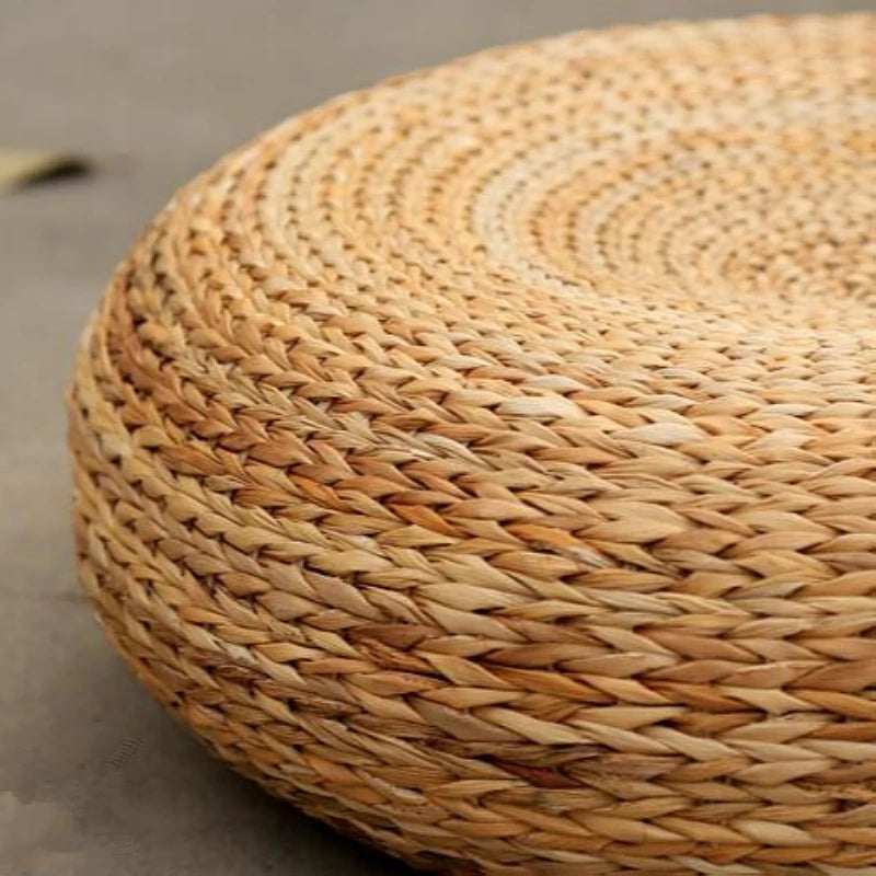 Handcrafted Eco-friendly Breathable Padded Knitted Straw Seat Cushion Banana Bark Pouf Ottoman Floor Seating Tatami Furniture