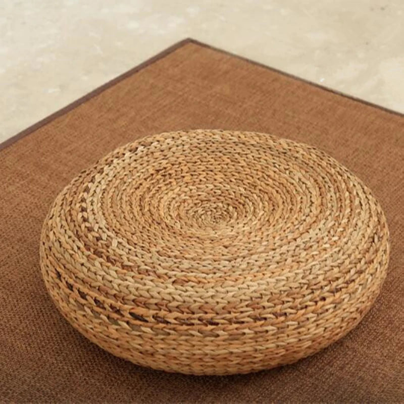 Handcrafted Eco-friendly Breathable Padded Knitted Straw Seat Cushion Banana Bark Pouf Ottoman Floor Seating Tatami Furniture