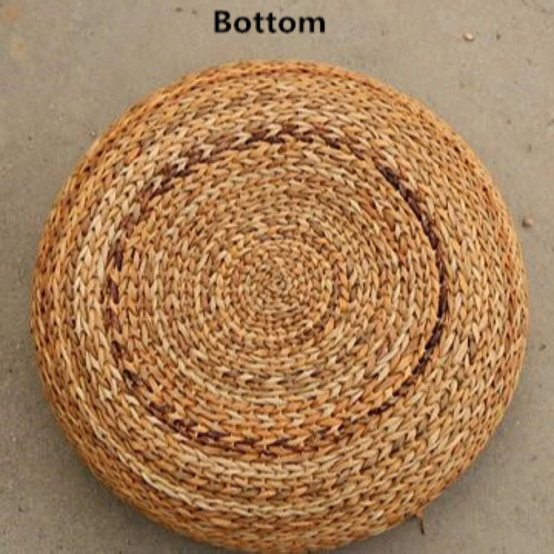 Handcrafted Eco-friendly Breathable Padded Knitted Straw Seat Cushion Banana Bark Pouf Ottoman Floor Seating Tatami Furniture