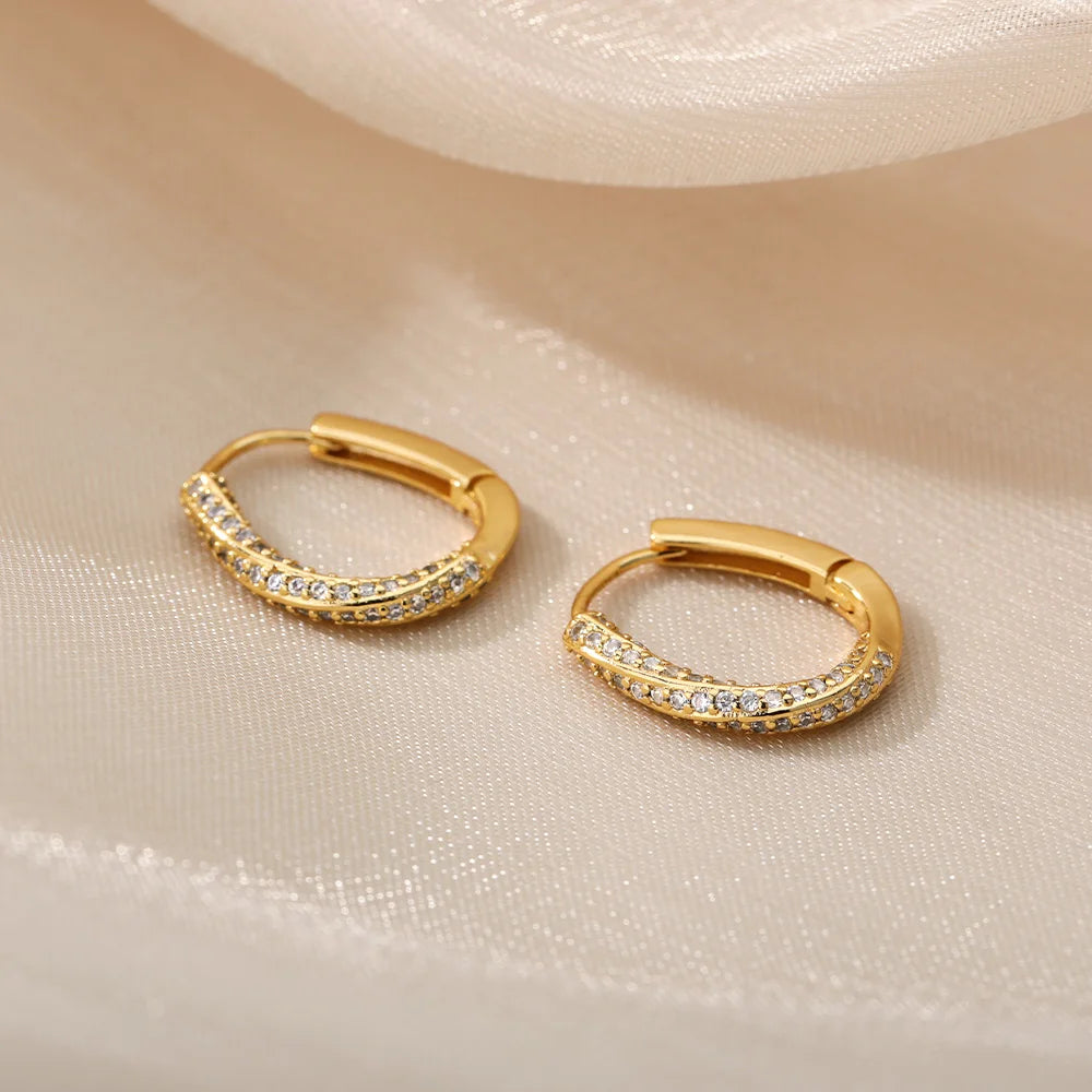 Oval Hoop Earrings For Women Stainless Steel Gold Color Round Hoops Earring