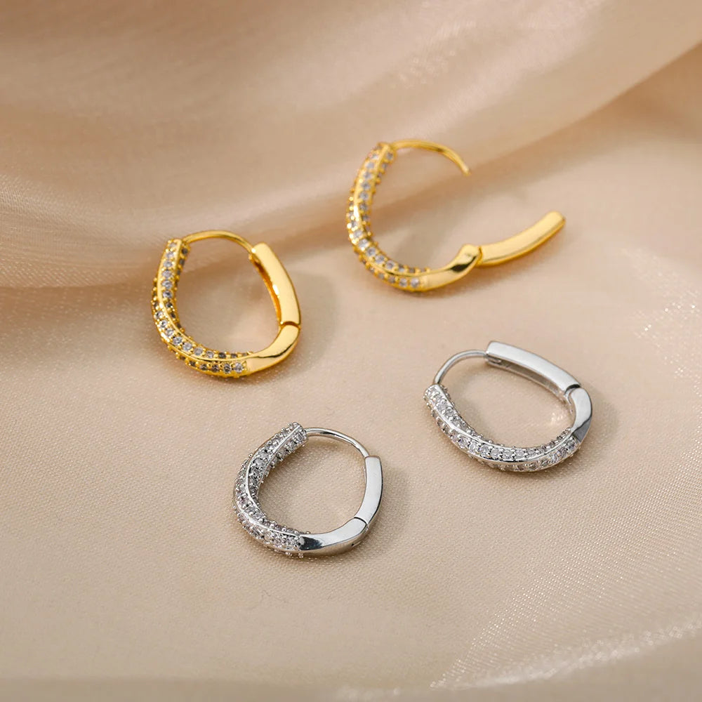 Oval Hoop Earrings For Women Stainless Steel Gold Color Round Hoops Earring