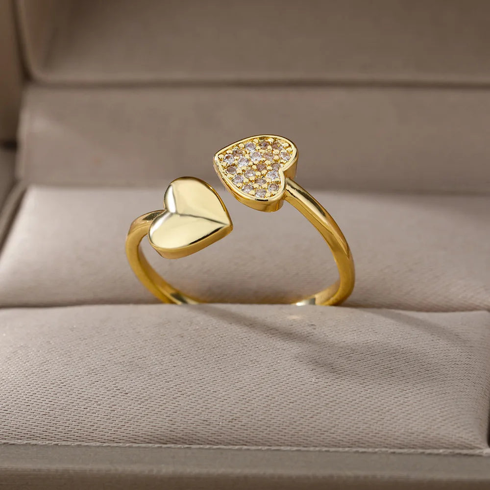 Playful Heart Rings for Women Open Adjustable Stainless Steel Ring Gold Color