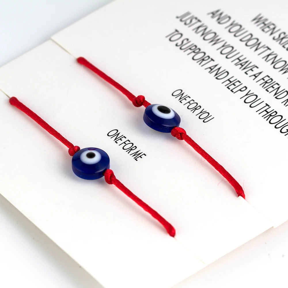 Lucky Eye Blue Evil Eye Charms Bracelet Red String Thread Rope Couple Bracelet Wish Card Jewelry For Women Men Adjustable