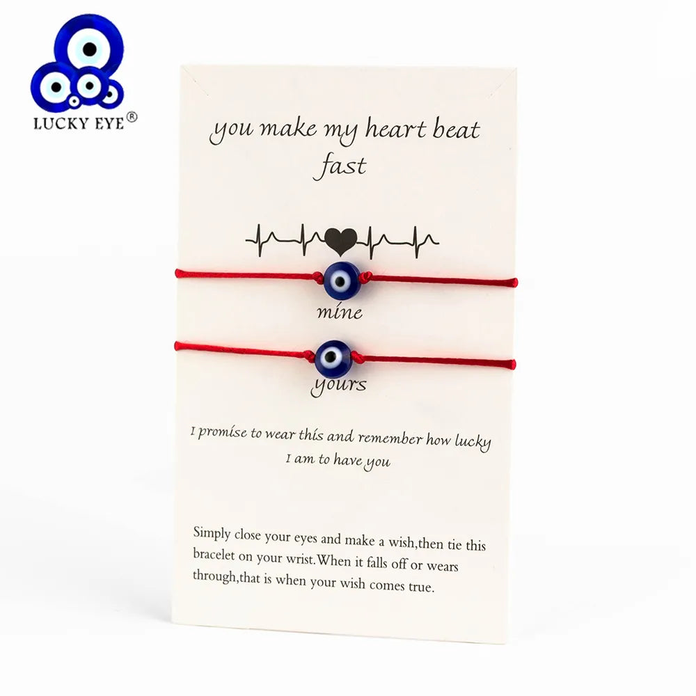 Lucky Eye Blue Evil Eye Charms Bracelet Red String Thread Rope Couple Bracelet Wish Card Jewelry For Women Men Adjustable