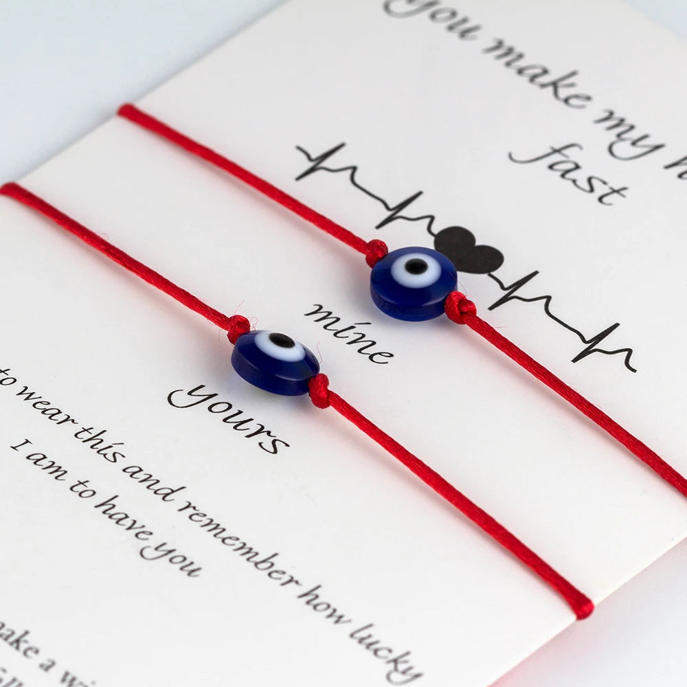 Lucky Eye Blue Evil Eye Charms Bracelet Red String Thread Rope Couple Bracelet Wish Card Jewelry For Women Men Adjustable