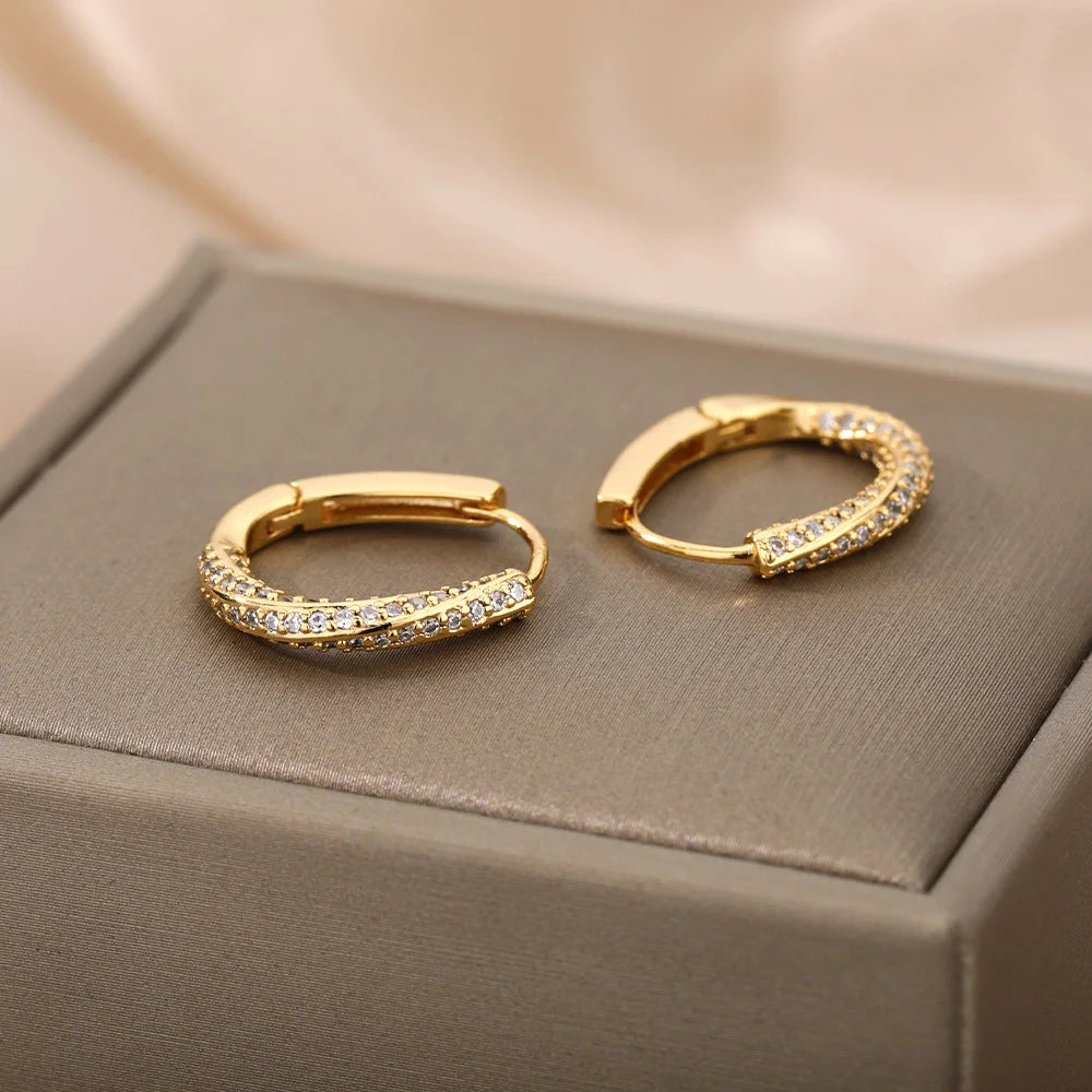 Oval Hoop Earrings For Women Stainless Steel Gold Color Round Hoops Earring