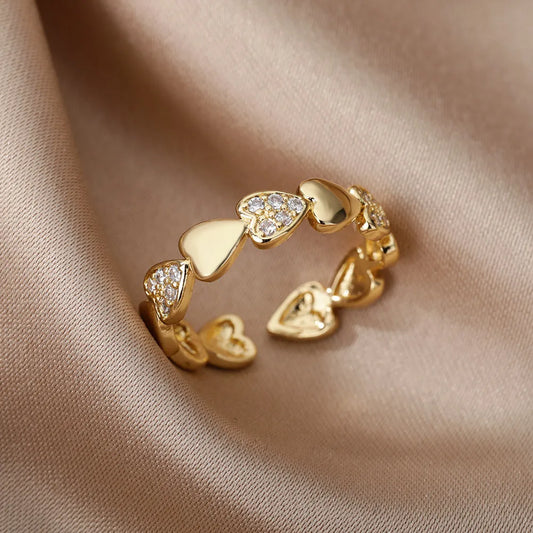 Playful Heart Rings for Women Open Adjustable Stainless Steel Ring Gold Color