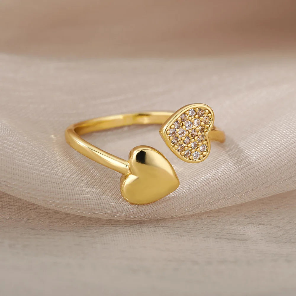 Playful Heart Rings for Women Open Adjustable Stainless Steel Ring Gold Color