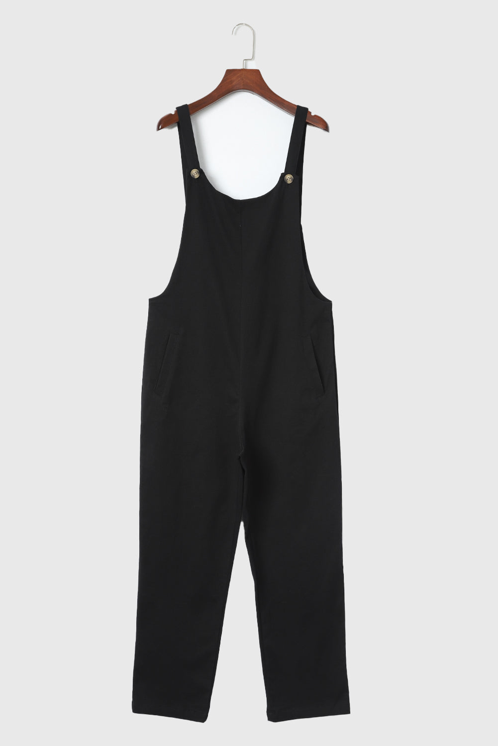 Black Button Straps Pocketed Cropped Jumpsuit