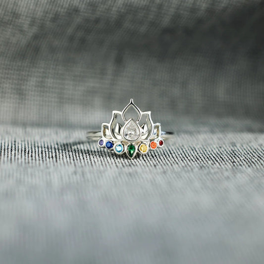 925 Sterling Silver Inlaid Zircon Lotus Shape Ring