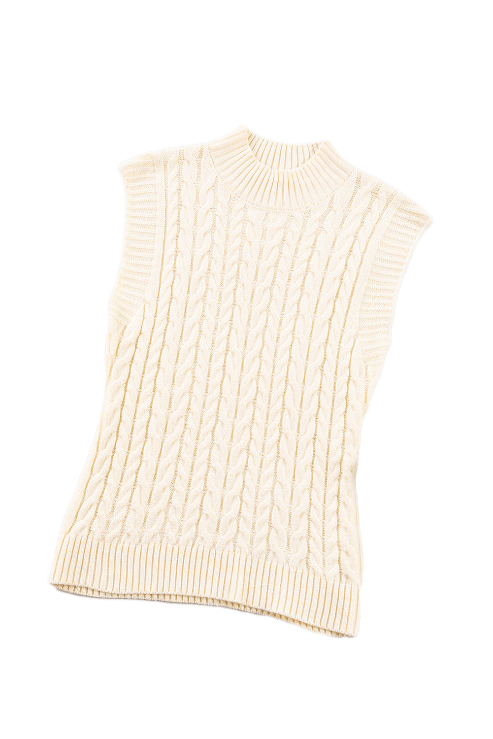 Oatmeal Cable Knit High Neck Sweater Vest