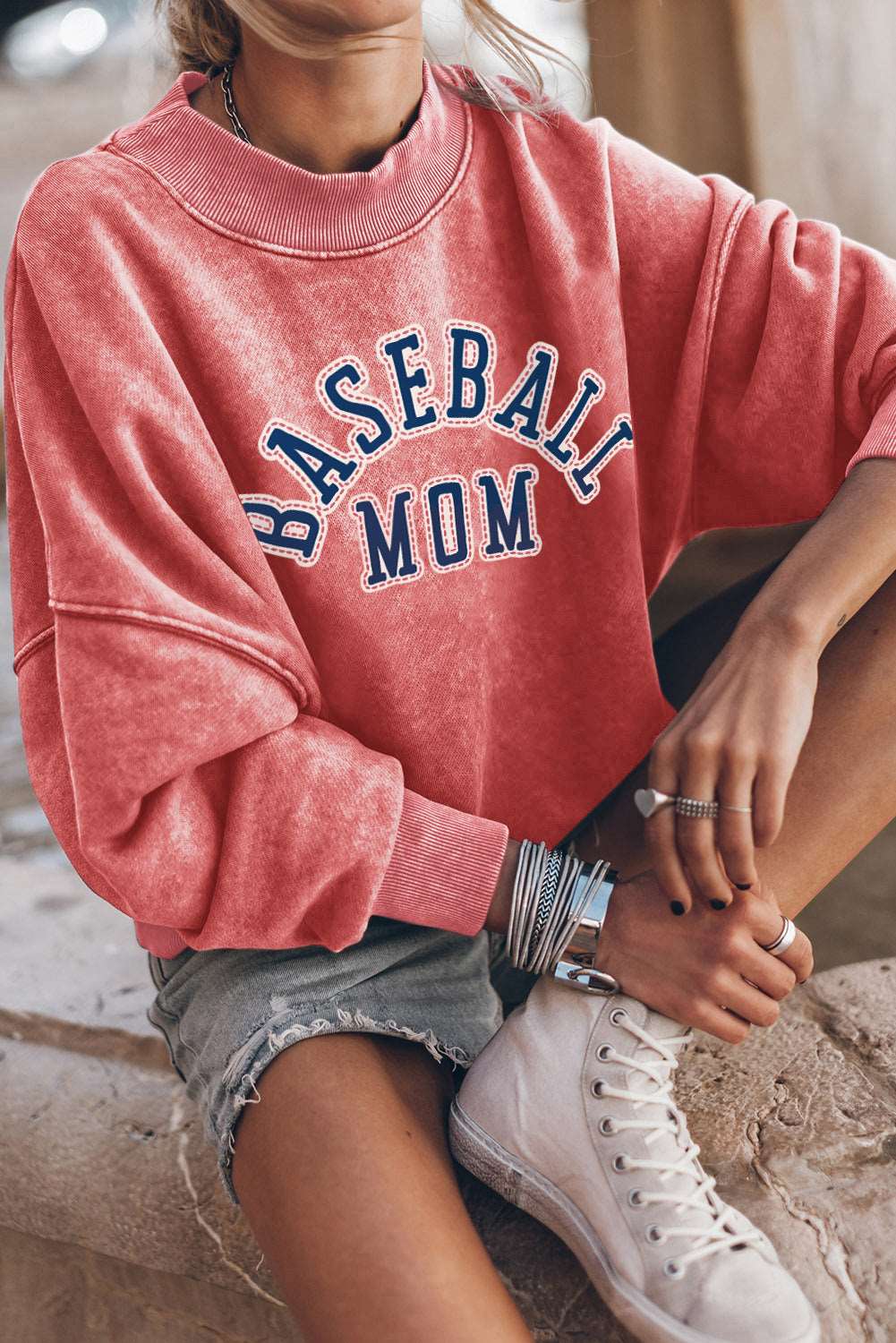 BASEBALL MOM Graphic Drop Shoulder Sweatshirt