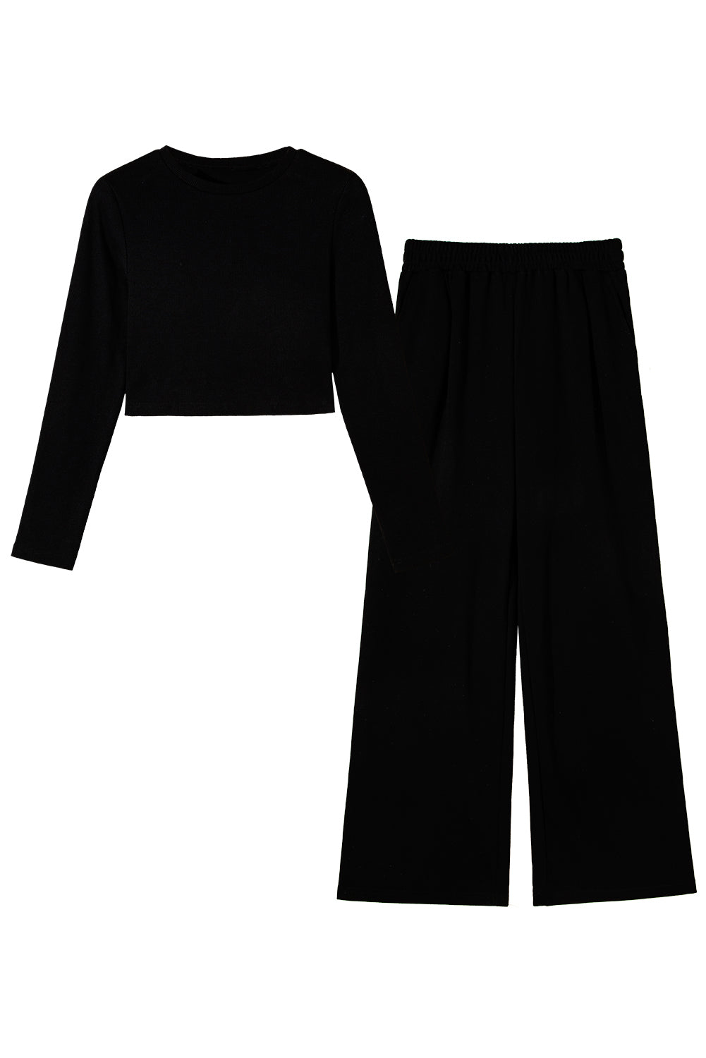 Black Crop Top and Wide Leg Pants Two Piece Set