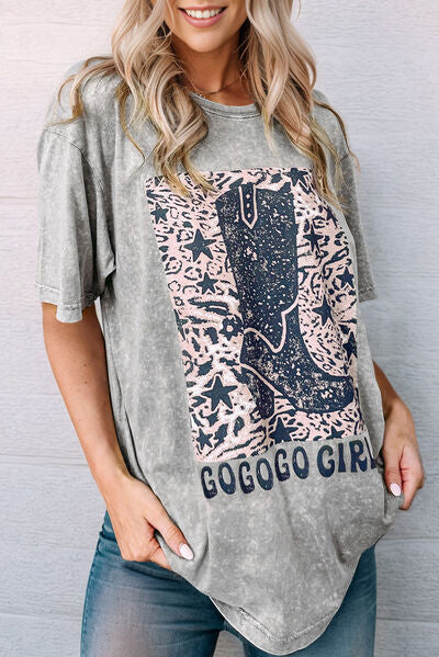 GO GO GO GIRL Round Neck Short Sleeve T-Shirt