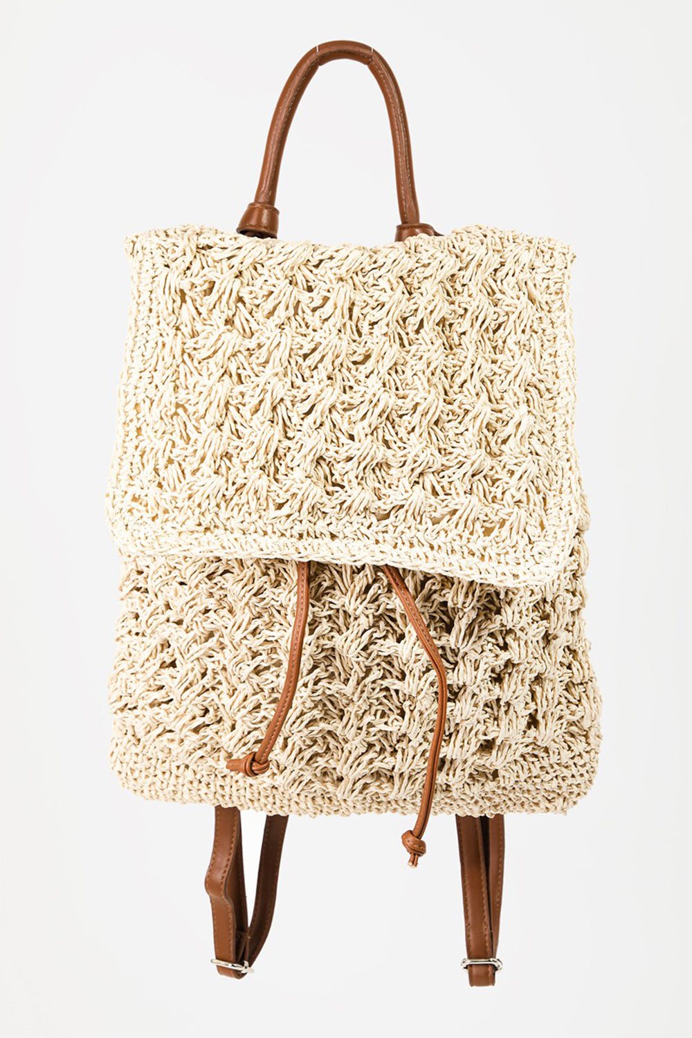 Fame Straw woven Faux Leather Strap Backpack Bag