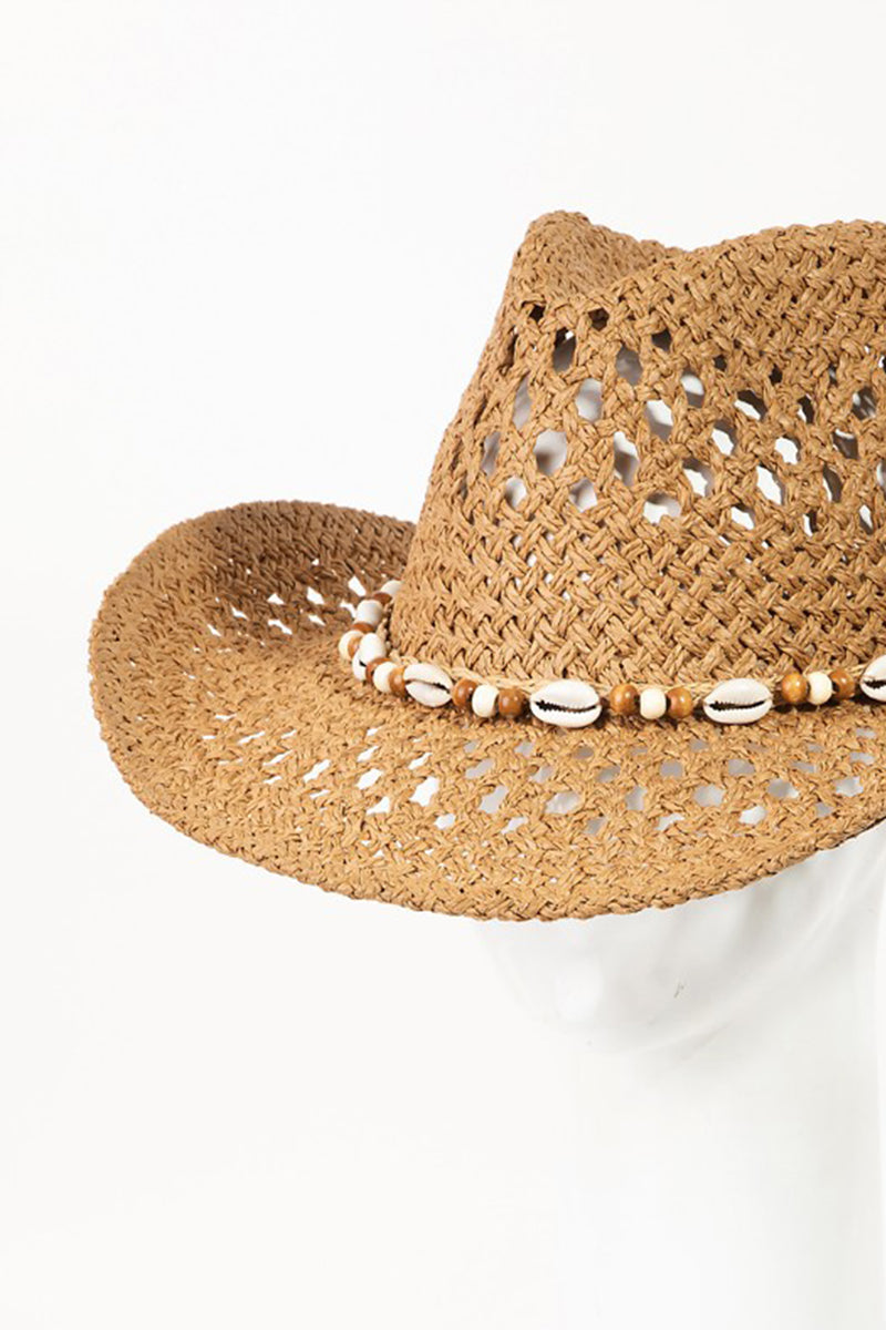 Fame Cowrie Shell Beaded String Straw Hat