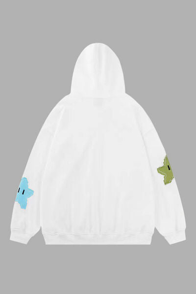 Star Zip Up Dropped Shoulder Hoodie