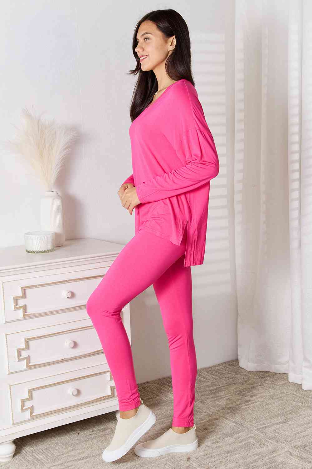 DND V-Neck Soft Rayon Long Sleeve Top and Pants Lounge Set