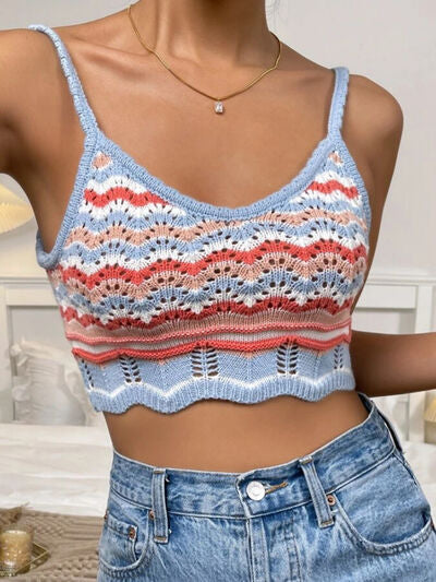 Openwork Striped Scoop Neck Cami