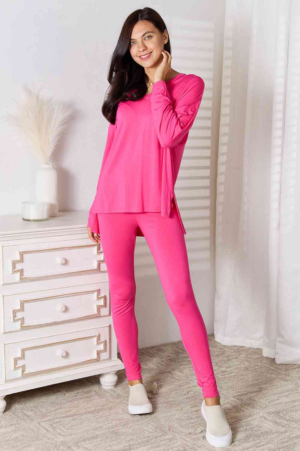 DND V-Neck Soft Rayon Long Sleeve Top and Pants Lounge Set