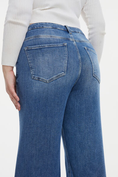 High Waist Button-Fly Raw Hem Wide Leg Jeans