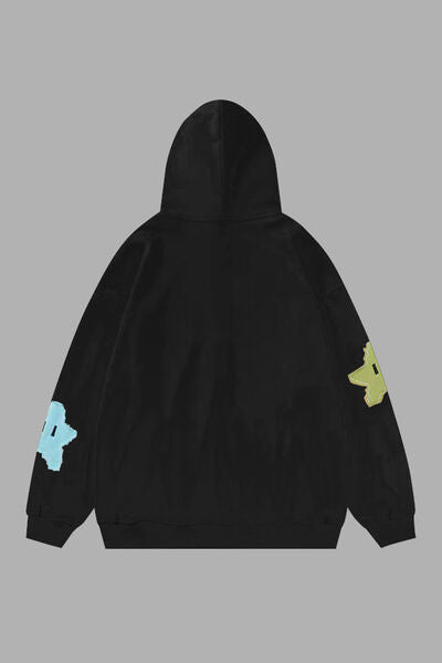 Star Zip Up Dropped Shoulder Hoodie