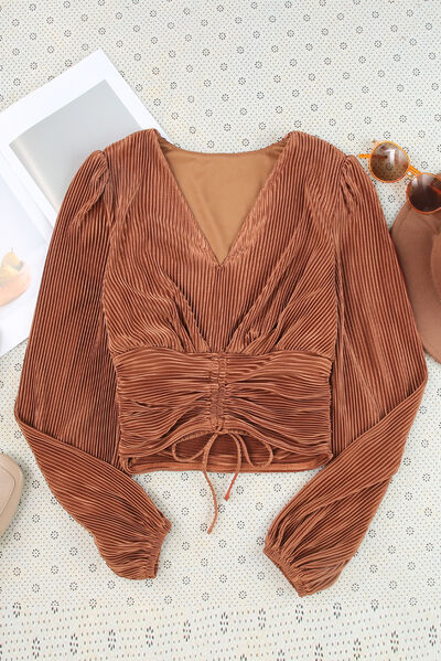 V-Neck Balloon Sleeve Blouse