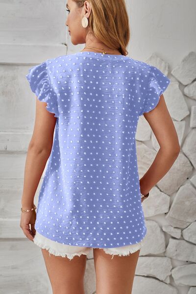 Swiss Dot Ruffled Cap Sleeve T-Shirt