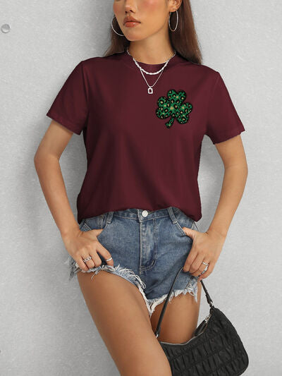 Lucky Clover Round Neck Short Sleeve T-Shirt