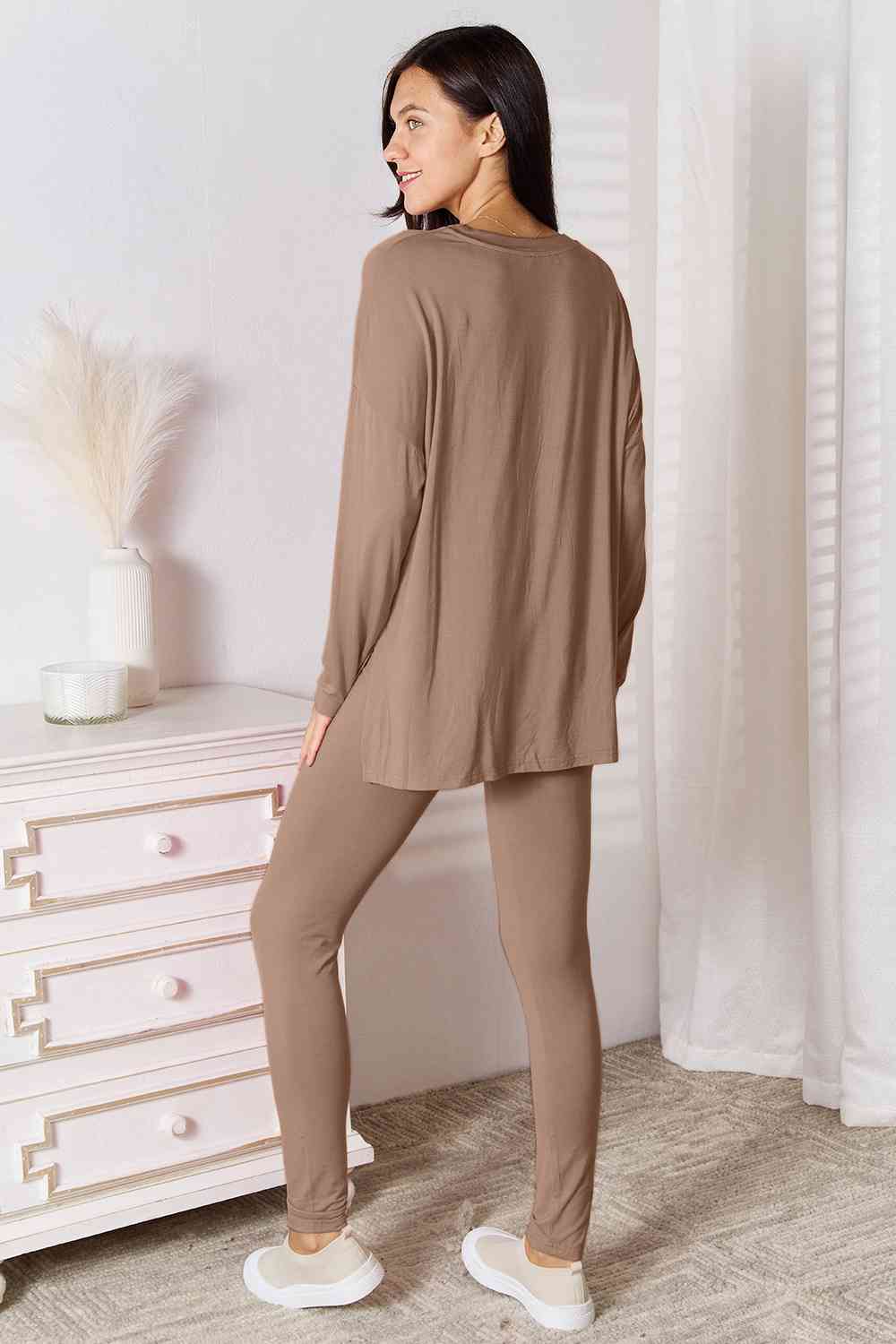 DND V-Neck Soft Rayon Long Sleeve Top and Pants Lounge Set