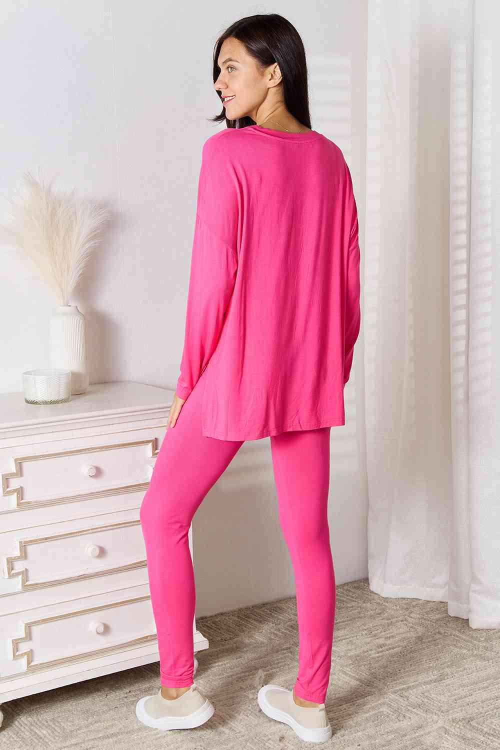 DND V-Neck Soft Rayon Long Sleeve Top and Pants Lounge Set