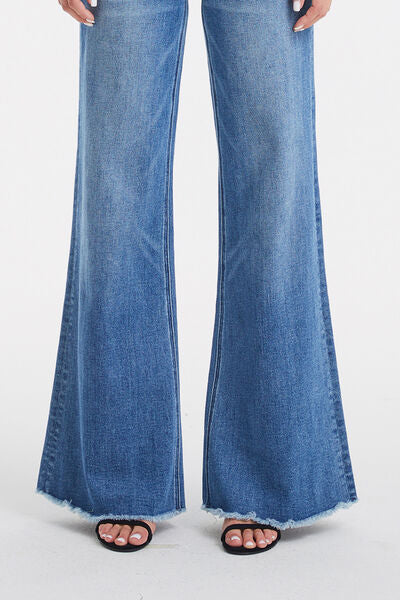 High Waist Button-Fly Raw Hem Wide Leg Jeans