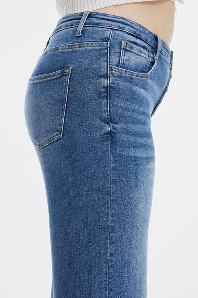 High Waist Button-Fly Raw Hem Wide Leg Jeans