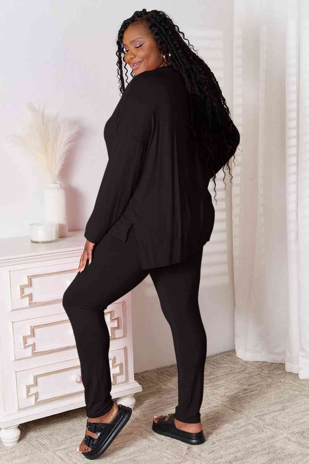 DND V-Neck Soft Rayon Long Sleeve Top and Pants Lounge Set