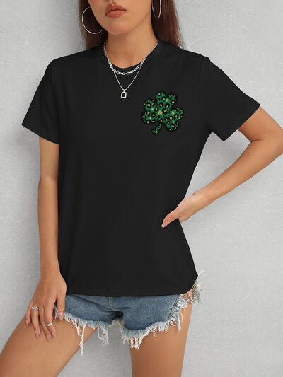 Lucky Clover Round Neck Short Sleeve T-Shirt